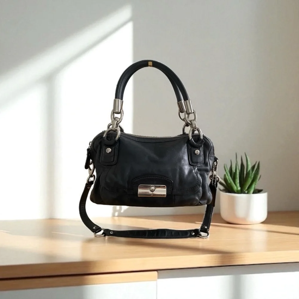 Coach Kristen Black Leather Satchel Shoulder Bag | Silver Hardware | Classic Des